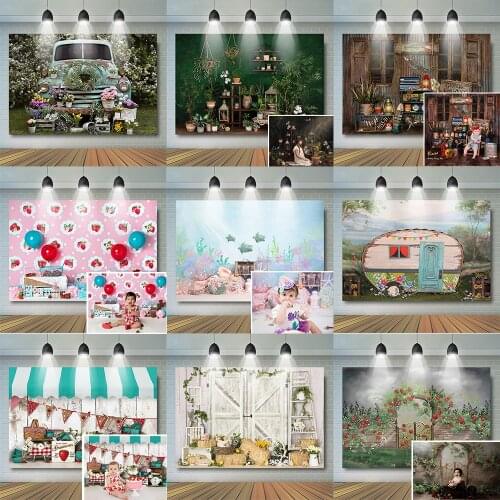 Cake Smash Kids Fairy Forest Photography Backdrops 1st Birthday Party Photostudio Ice cream Shop Draps Girl Child Background