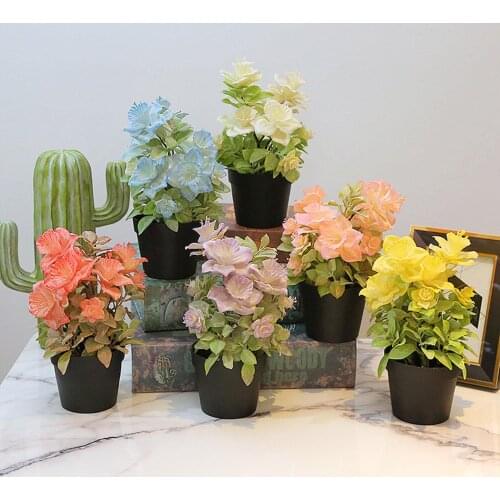 Artificial Begonia Bonsai Plastic Fake Flower Plant Potted Home Garden Balcony Table Party Room Decoration