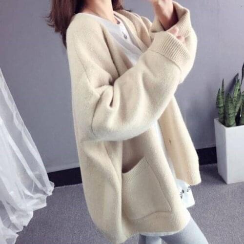 2019 Fashion Basic Women Knitted Cardigans Tide Solid Loose Casual Long Sleeve Elegant Sweaters Coat Female Jacket