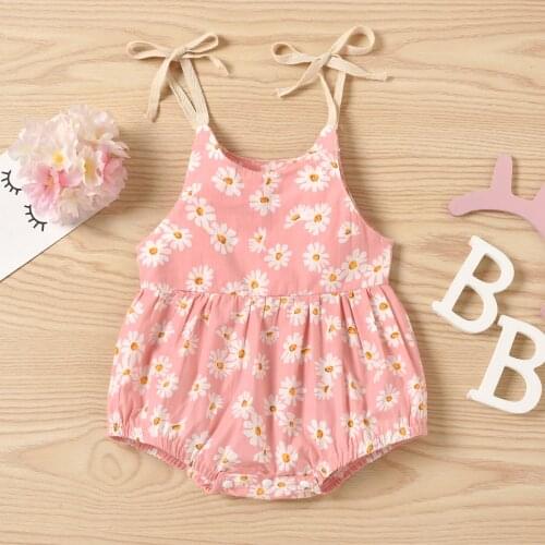 Infant Baby Girl One-piece Sleeveless Romper Daisy Print Sling Cotton Summer Infant Bodysuit Children Newborn Casual Suit