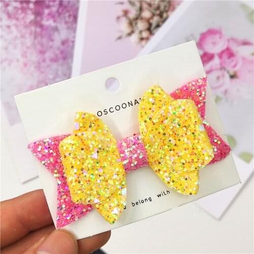 1PCS Lovely Swallowtail Leather Glitter 3.2 Inch Bow Elastic Hair Band Hairpin Dance Party Korean Hair Accessories For Baby Girl