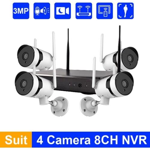 3MP cctv Video Kit Wireless Security Pan & Tilt Camera Kit 4CH NVR Night Vision Outdoor Wifi Surveillance Camera System