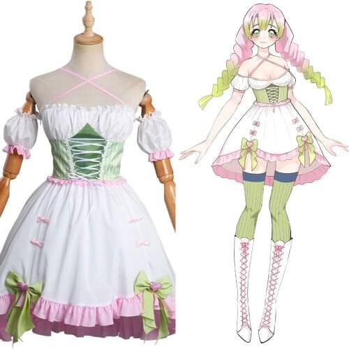 Anime Demon Slayer Kanroji Mitsuri Cosplay Costume Lolita Dress Outfits Halloween Carnival Suit For Women Girls