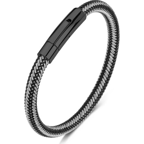 Trendy Unisex Jewelry Wire Rope & Leather Mixed Braided Bracelet for Men Women Stainless Steel Buckle Handmade Bangles Gift P614