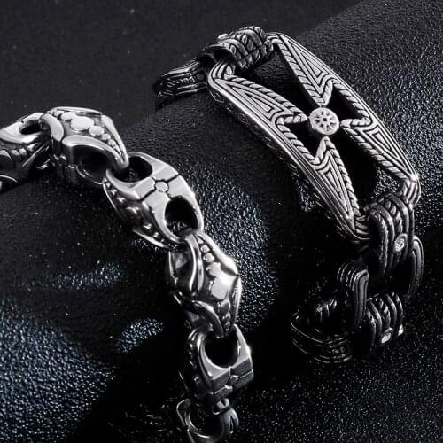 Vintage Man Bracelet 316L Stainless Steel Handles For Men Titanium Cross Bangle Friendship Male Jewelry Birthday Gifts Viking
