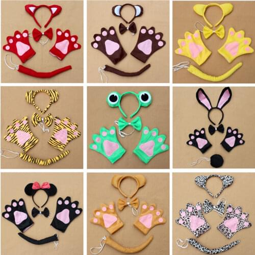 Wholesale Children Halloween Party Costume Dress Up Cow Dog Wolf Frog Pig Animal Sets Include Headband Bow Tie Gloves Tail