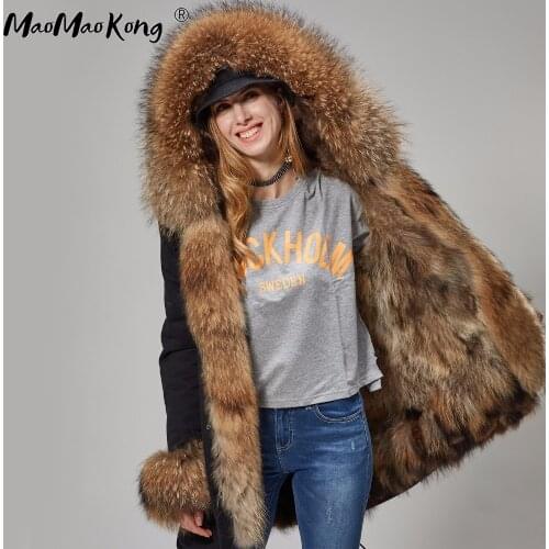 Winter woman Real Fur Coat Women Parkas Jacket fur collar kurtka damska natural fox fur liner Raccoon fur liner hooded parkas