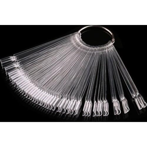 50pcs False Nail Tips Fake Color Card Transparent White Buckle Ring Nail Art Practice Display Tools Manicure Nail Accessories