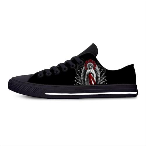 Santa Muerte Holy Death Goth Mexican Skull Horror Casual Cloth Shoes Low Top Lightweight Breathable 3D Print Men Women Sneakers