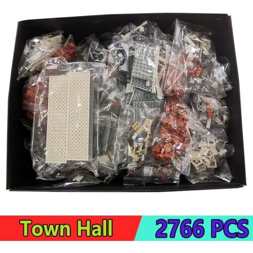 City Streetview Series Compatible 10224 2766Pcs Town Hall Building Blocks LED Kits Bricks Education Toys For Children Girl Gifts