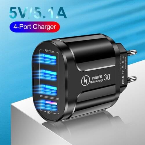 4 USB Charger Quick Charge 3.0 Fast USB Wall Charger Portable Mobile Charger QC 3.0 Adapter for Xiaomi iPhone 12 11 X EU US Plug
