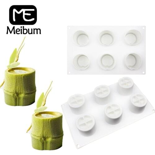 Meibum 6 Cavity Bamboo Cup Shape French Dessert Cake Silicone Mold Mousse Jelly Chocolate Candle Cupcake Mould Baking Tools