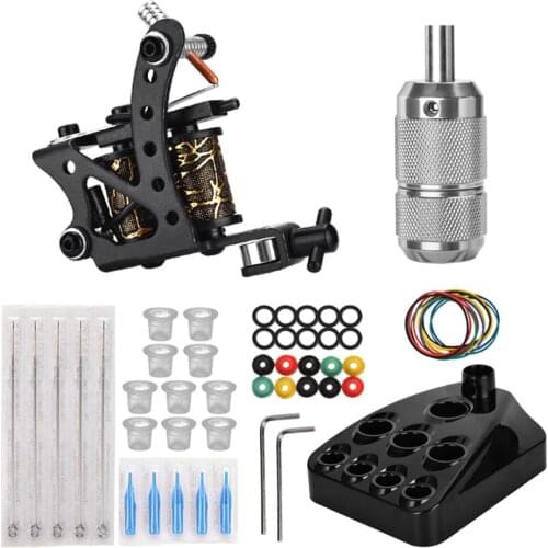 Stable 8 Coil Tattoo Machine Gun Grip Tube Handlebar Needles Ink Caps Rack