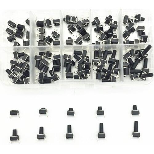 HOT 10 models 100pcs 6*6 Tact Switch Tactile Push Button Switch Kit, Height: 4.3MM~13MM DIP 4P micro switch 6x6 Key switch