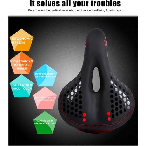 Bicycle Saddle with Tail Light Men Front Seat Mat Mountain Road Bikes Thicken Widen Hollow Plastic/PVC Cycling Bike Saddle