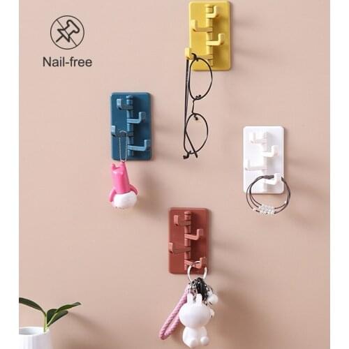 Rotating Adhesive Hook Creative Nordic Adhesive Hook Bathroom Kitchen Wall Hole-Free Hanger key bag clothes hook home organizer