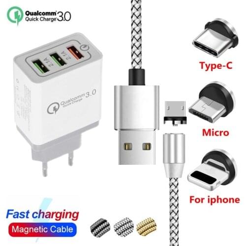 Traver QC3.0 Charger Magnetic USB Cable For iphone Xiaomi Samsung Galaxy S10 S9 S8 plus S7 S6 Edge Note 9 8 5 Type-C Micro Plug