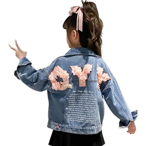 Teenage Girls Denim Jacket Coat Letter Pattern Girls Coats Casual Style Coat Kids Spring Autumn Kids Clothes 6 8 10 12 14