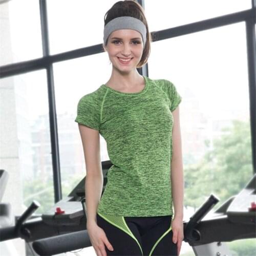 Hot 2019 Solid T shirt Compression Tights Womens solid T-shirts Dry Quick O-Neck Sleeve T-shirts Fitness Women Tees & tops