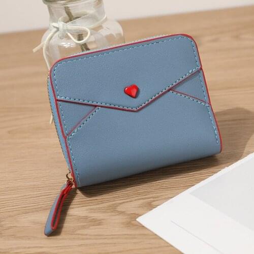 Women Wallets Short Love envelope fashion Zipper Coin Purses Female PU Leather Solid Color Retro Card Holder Mini Clutch Bag