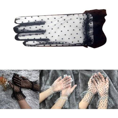 1 Pair Black White Lace Gloves for Women Summer Short Tulle Gloves Cute Stretchy Lace Full Finger Bridal Mittens Accessories