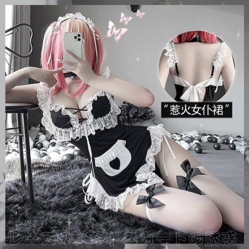Women Maid Outfit Anime COS Fantasy Lingerie Dress Lace See Through Black and White Apron Dress Lolita Maid Sexy Cosplay Costume