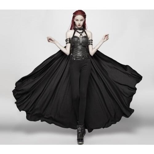 PUNKRAVE Womens Punk Chain Cloak Handsome Fashion Masquerade Christmas Trench Cape Jacket