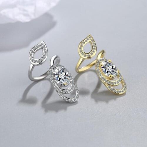 KOFSAC 2021 Creative Fingernails Ring Womens Silver Color Jewelry Open Leaves Oval Zircon Finger Gift Anniversary Accessories