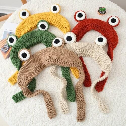 2021 Winter Frog Warmer Ear Knitted Headband Girl Crochet Hairband Headwrap Wide Stretch Girls Head Band Headdress Child Autumn