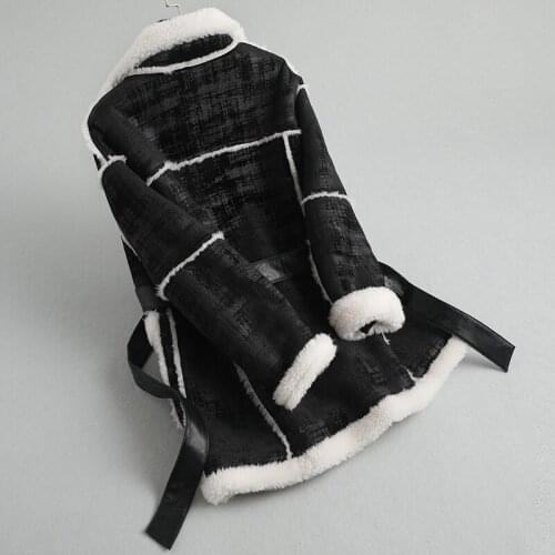 Jacket Winter Women Real Fur Coat Female Vintage Thick Sheep Wool Liner Jackets Casual Womens Fur Coats with Belt 59751 s 's s