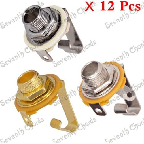 12Pcs 1/4" Mono Input Jack Plug Socket For Electric Guitar Bass Pickup output jack Plug Socket 6.35mm- Silver & Gold & Gun blacK