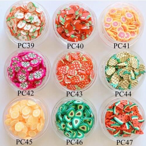 1Jar Cut Polymer Clay Slices Nail Art Non-adhesive Deco Fruit Series Apple Strawberry Orange Watermelon PC39-47