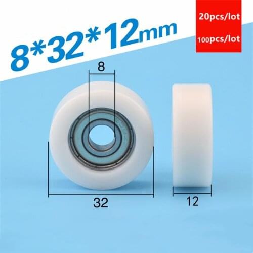 20pcs/100pcs flat roller 8*32*12mm 608ZZ 608 bearing POM plastic coated pulley guide wheel low noise roller 8x32x12