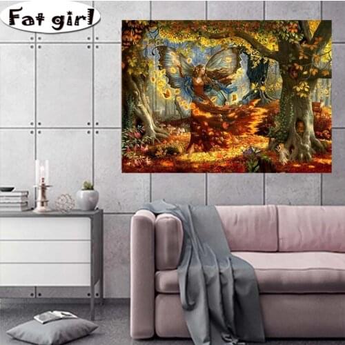 Jungle Leaves Diamond Painting Beauty Winged Elf 5D Diy Embroidery Wall Decor Mosaic Square Round Drill Cross Stitch Handmade