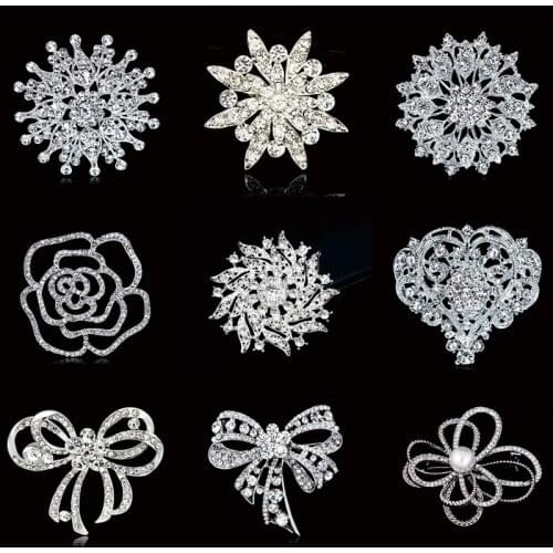 Assorted Style Plated Crystal Rhinestones Diamante Brooch Pins for Women Dress Scarf Brooch Pins Jewelry Accessories Gift AC0