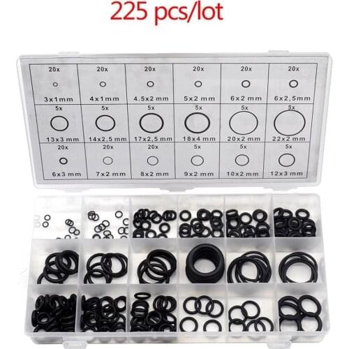 225 Pcs/lot Black Rubber O Ring Assortment Washer Gasket Sealing O-Ring Kit 18 Sizes with Plastic Box