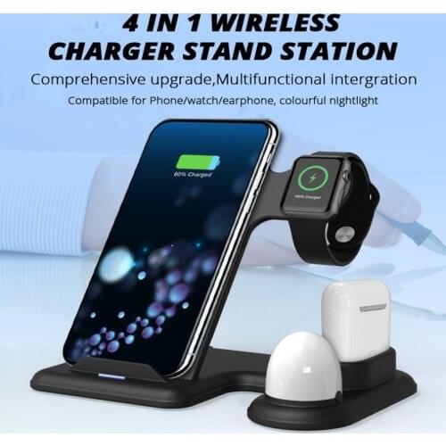 1pc 10W 4 in 1 Wireless Charger Fast Charging Dock Station moblie Cellphone For iWatch 5 4 3 AirPods Pro For iPhone 11 XS XR X 8
