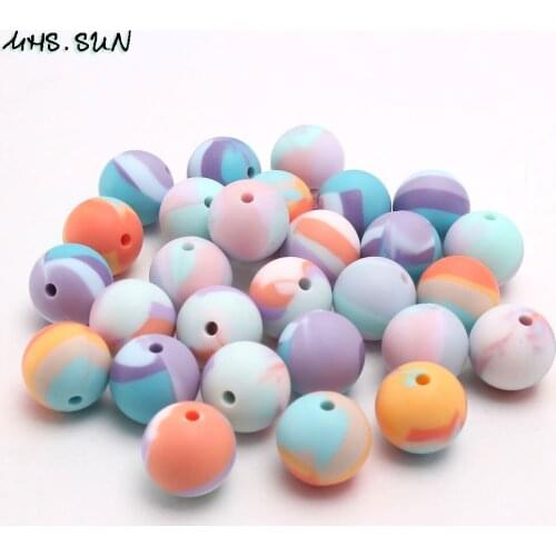 MHS.SUN 12MM/15MM Round Teether Beads 50PCS Food Grade Teething Baby Necklace Silicone Beads For Pacifier Clip Chewable Toy