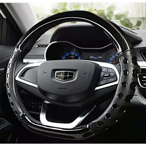 38CM D Shape Steering Wheel Cover Carbon Fiber Leather for Geely Atlas Emgrand EC7 Coolray VW Golf 7 Hyundai Santa fe 2014-2020