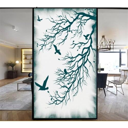 Decorative Windows Film Privacy Bird Forest Stained Glass Window Stickers No Glue Static Cling Window Cling Window Tint 17