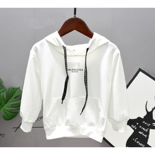Kids Girls Boys Hoodies Outerwear White Hooded Children Toddler Sweatshirt Kids Clothes Tops for 2-7Y Spring and Autumn Boys T
