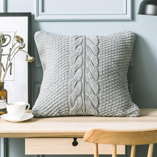 DUNXDECO Knitting Cushion Cover Square Pillow Case Vintage Simple Industry Gray Classical Weaving Warm Soft Sofa Chair Art Deco