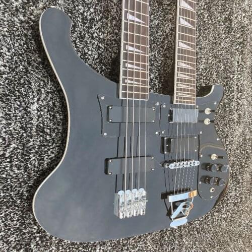 Factory customized ricken double neck electric guitar, black painted 4-string bass and 6-string guitar, free transportation