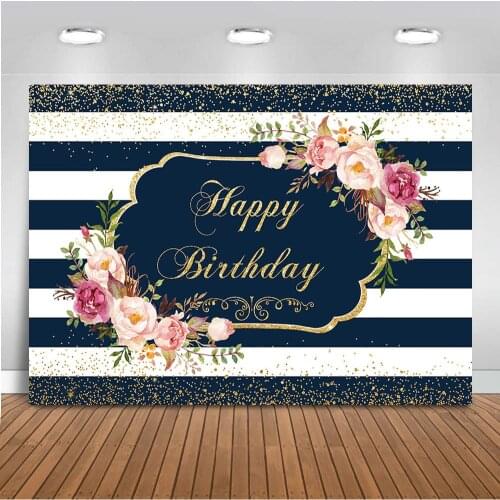 Happy Birthday Backdrop for Photography White and Stripe Background for Photo Party Decoration Supplies Newborn Baby