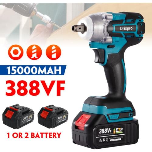 388VF 520N.M Brushless Cordless Electric Impact Wrench Power Tools with 15000Amh Li Battery +LED Light For Makita 18V Battery
