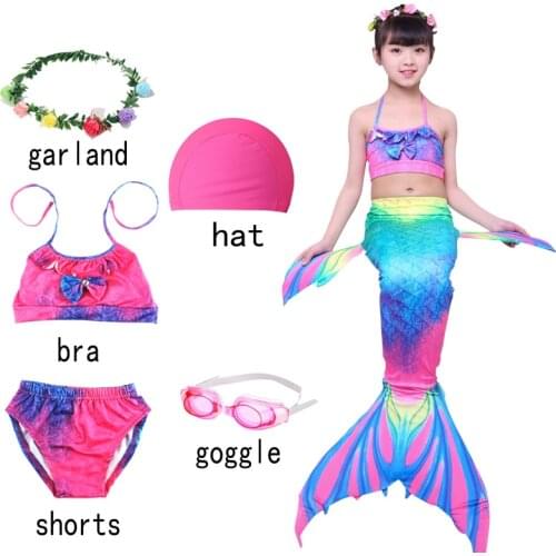 Halloweem Children Girls Swimming Mermaid dress shorts top Fin Goggles hat Suits Ariel the Little Mermaid Tail Costume Swimsuit