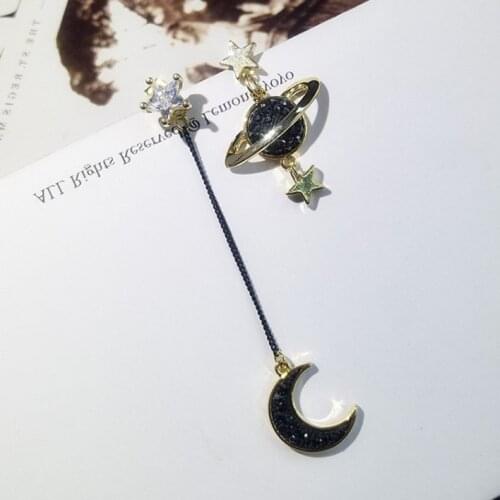 Needle Asymmetric Star Moon Galaxy Dangle Earrings Long Earring for Women Korean Simple Ear Jewelry
