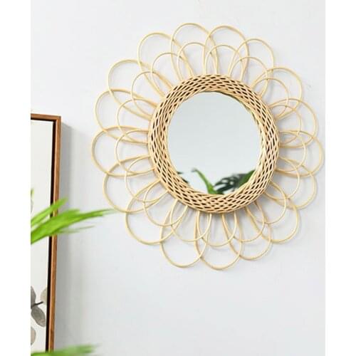 Rattan Innovative Art Homestay Decoration Makeup Mirror Hanging Makeup Mirror Art Deco Bathroom Decoration Sun Shape Decorative