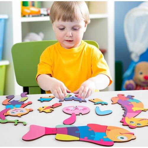 JINLETONG 4 In 1 Childrens 3d Puzzle Dimensional Puzzle Cartoon Character Animal Baby Hand Grasping Wooden Toys Education Toy