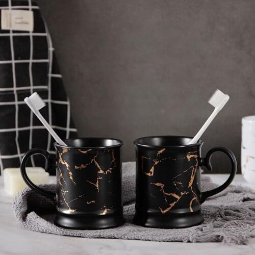 Ceramic Coffee Mug Home Bathroom Mouth Cup Black Marble Grain Milk Cup Home Decoration Desktop Decoration Gift Hotel Service
